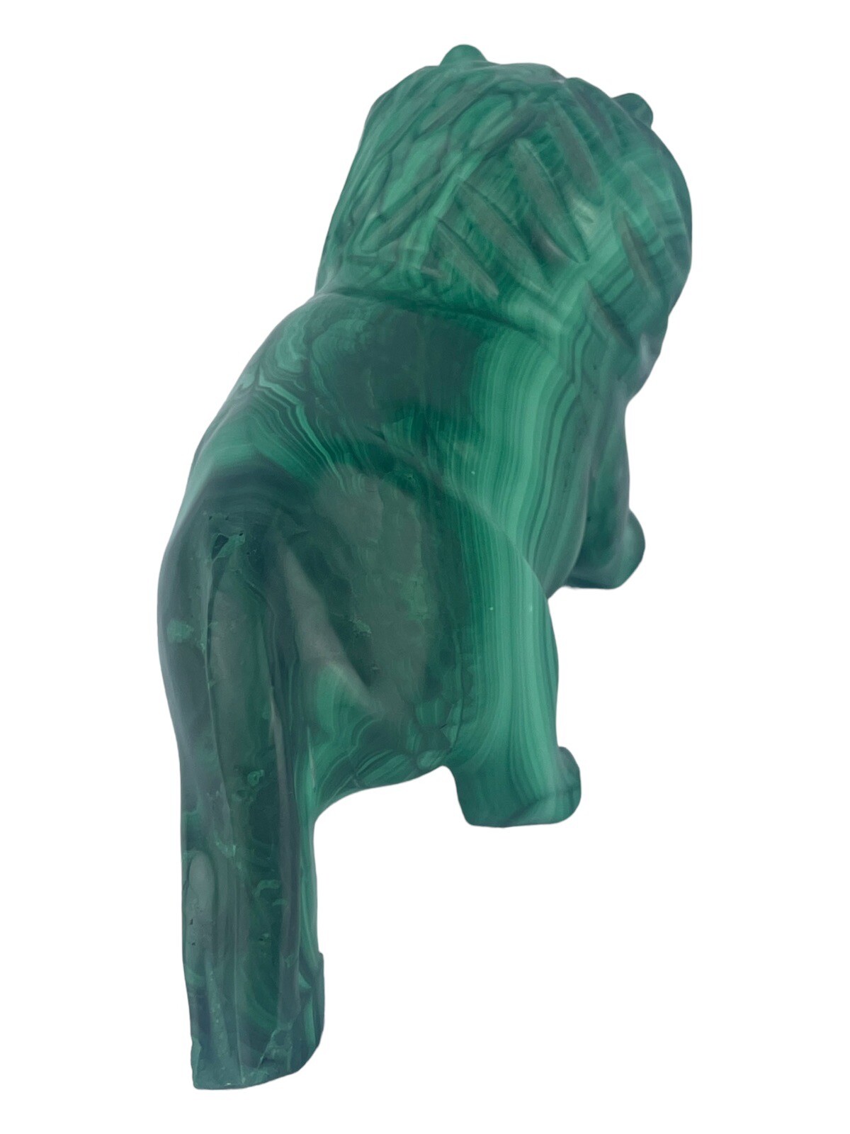Malachite LION Stone Sculpture -Gorgeous Color Fine Art -Unique Details