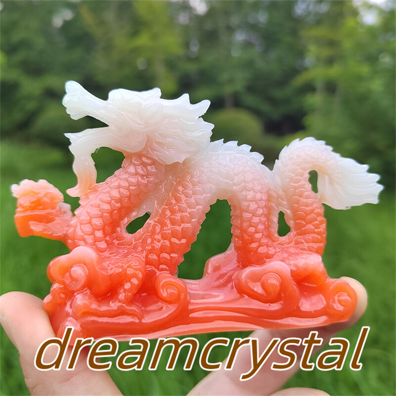 4″ Luminous Stone Sculpture Chinese Dragon Skull Resin Sculpture Gift 1pc