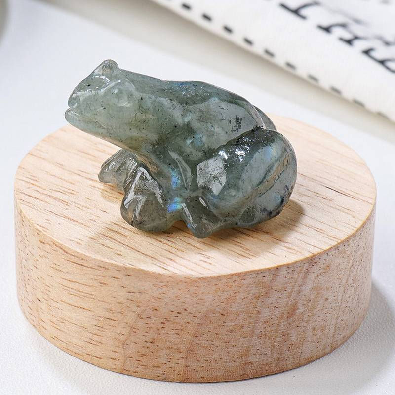 Natural Labradorite Frog Quartz Crystal Stone Froggy Carved Healing Reiki Decor