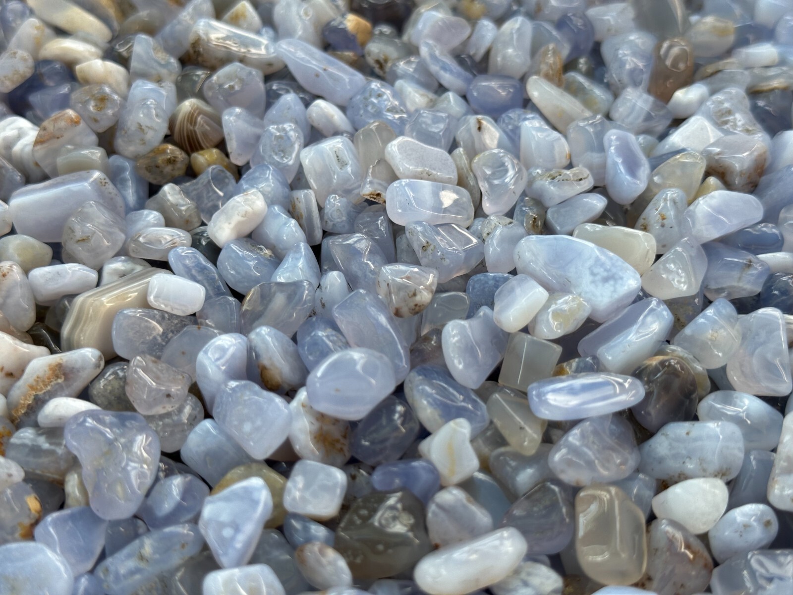 Grade A++ Blue Chalcedony Semi Tumbled Gemstone Chips 8-18mm, Wholesale Bulk Lot