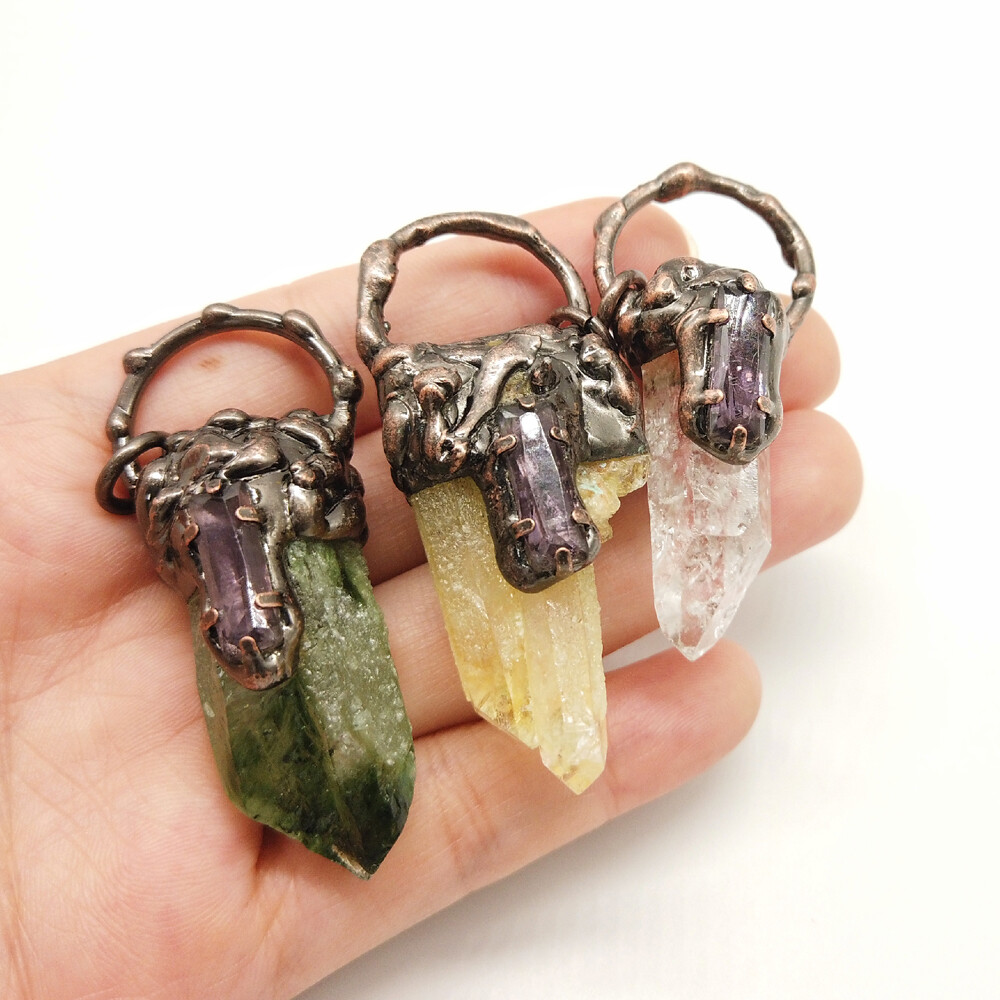 Natural Crystal Pendant Sun Stone Triangle Clear Quartz God Retro Chakra Vintage