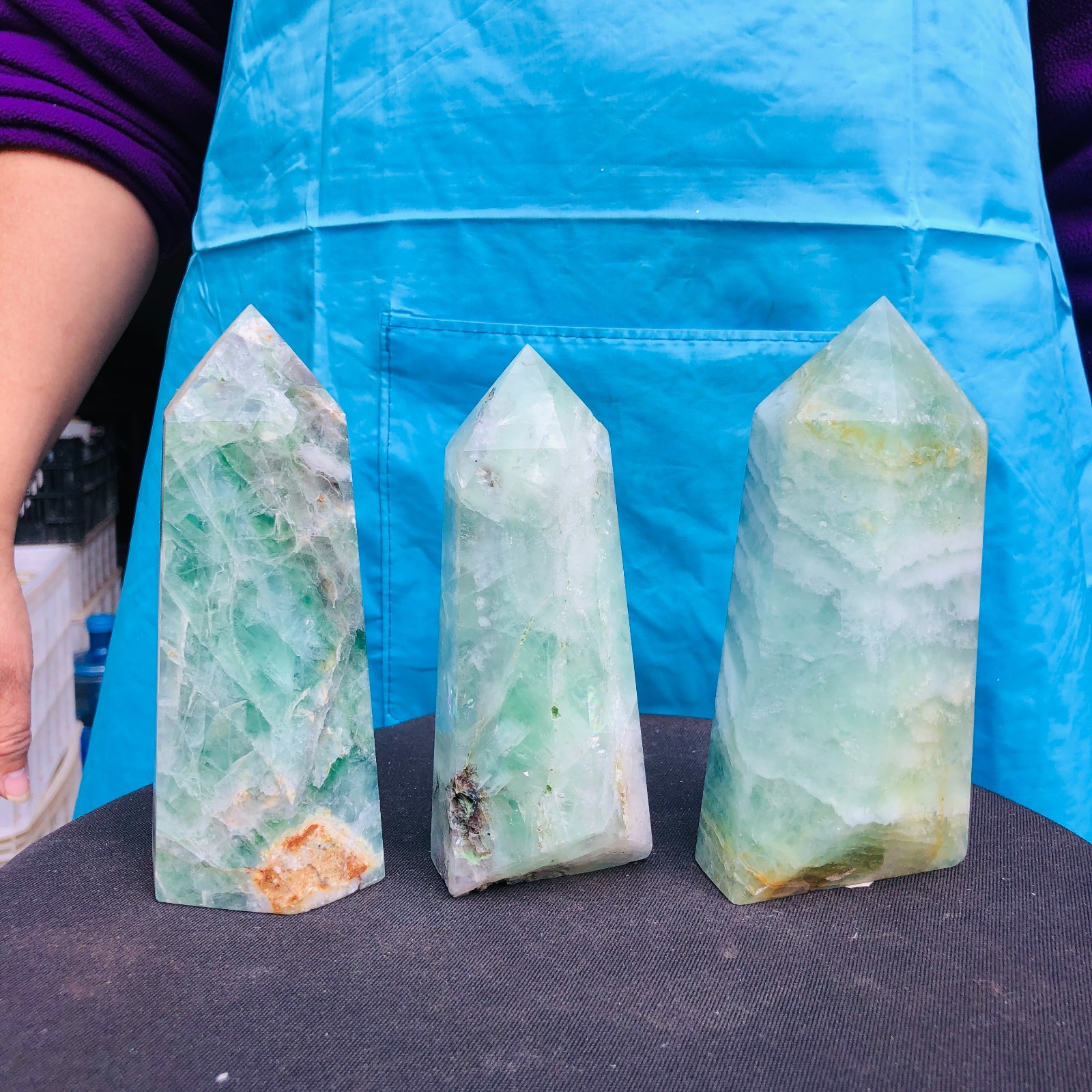 5.25LB 3Pcs Natural Colourful Fluorite Obelisk Quartz Crystal Tower Healing