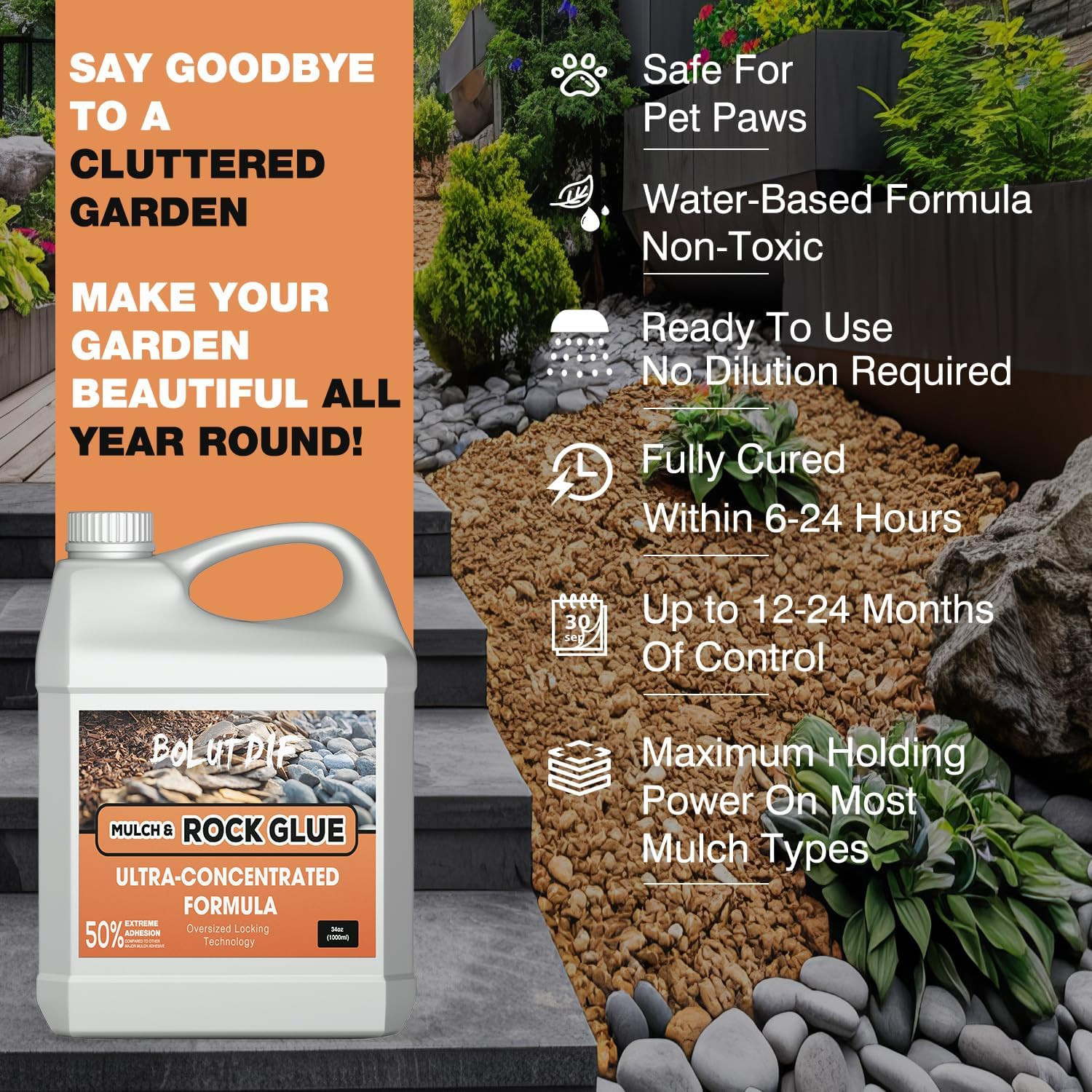 34 OZ Mulch Glue for Landscaping, Rock Glue for Landscaping and Stabilizing Mulc