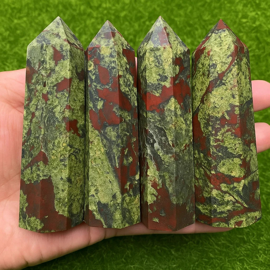 Dragon Bloodstone Tower Point Healing Crystal Wands Reiki Obelisk Home Decor 1pc