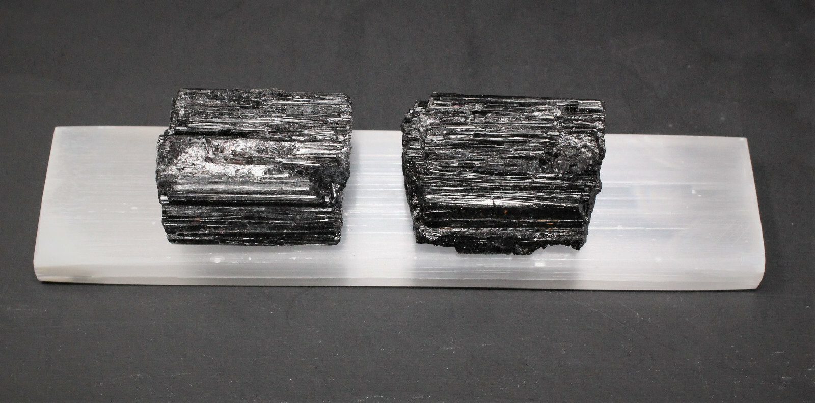 6″ Selenite Charging Plate & 2 Extra Grade Black Tourmaline Logs Home Protection