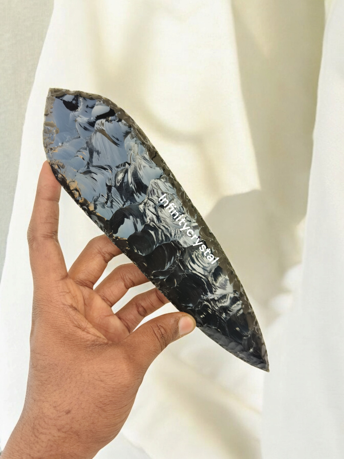 Black Obsidian Spearhead,Leaf Point Crystal Arrowhead Energy Healing 10″Inches.