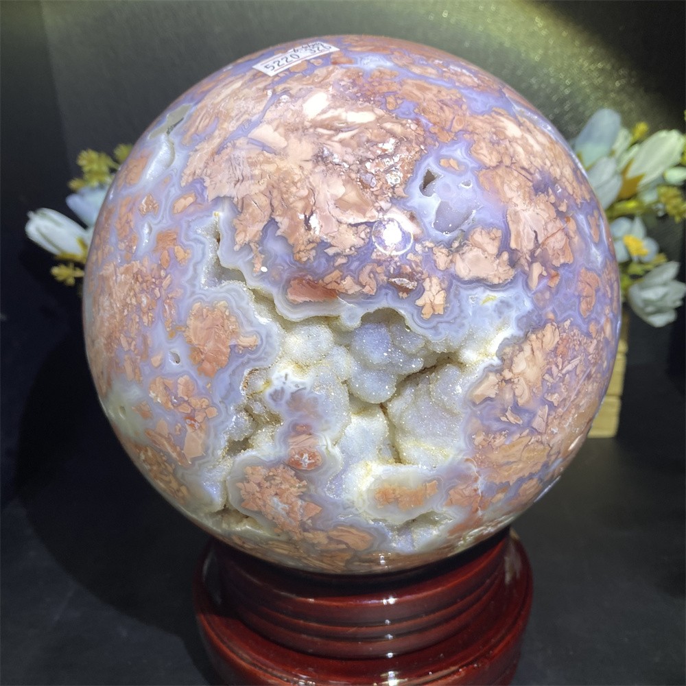 Customized Random 1pc 14.4LB 5.7″A+Natural Geode Petal Agate Sphere Reiki Ball