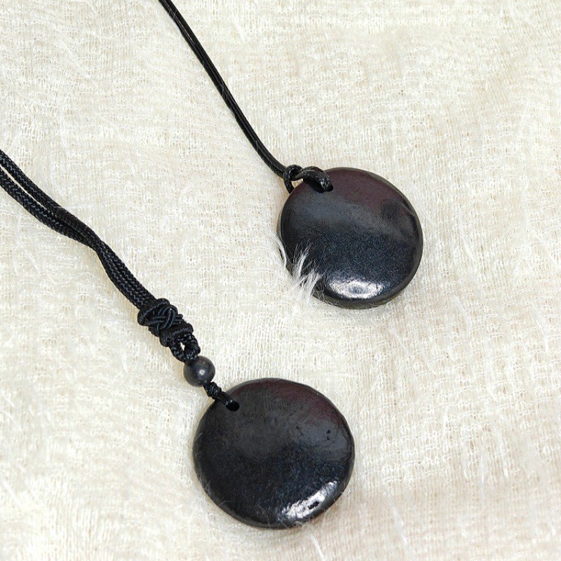 Shungite Geometric Polygon Art Retro Double sided Curved Energy Stone Pendant