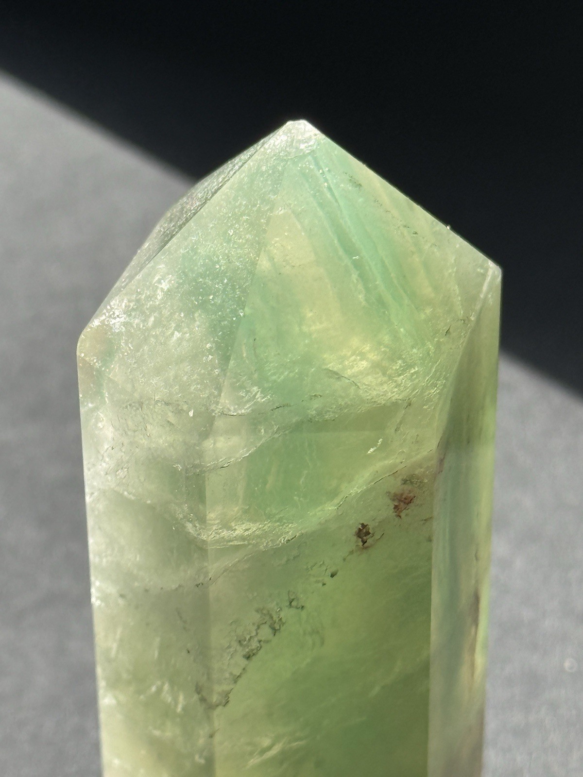 Fluorite Tower Crystal Point Yellow Green Banding Natural Inclusions 220 Grams