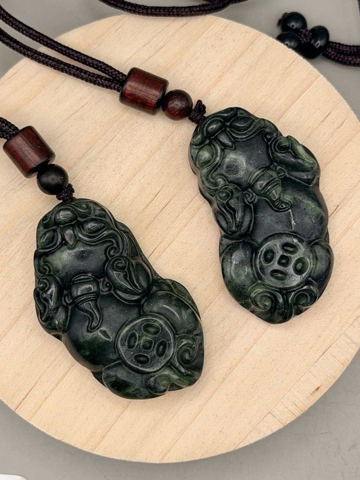 Set Of 2 Jade Pixiu Necklaces One Male One Female With COAs Natural Crystal