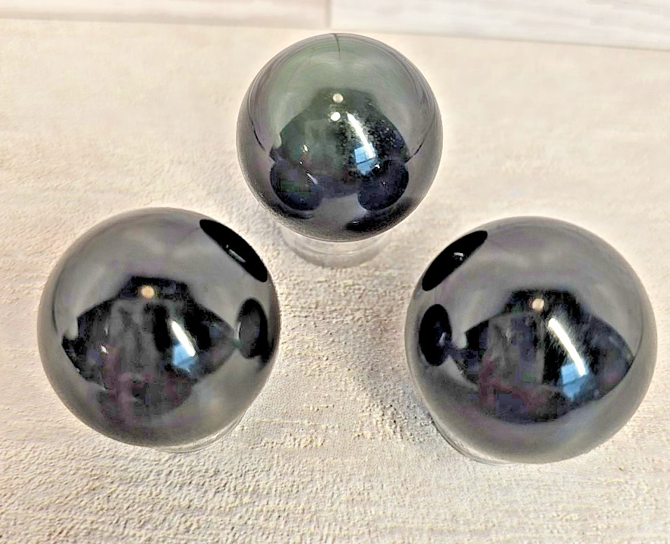 Rainbow Obsidian Sphere Set 3pc Silver Sheen Crystal Balls 26mm