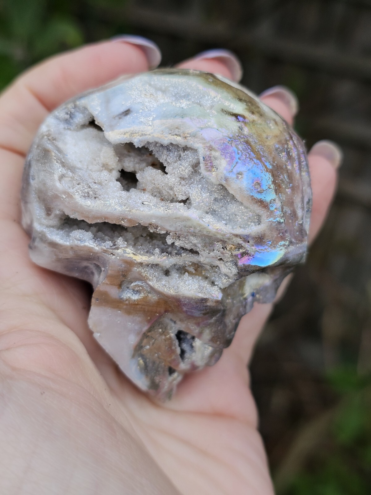 *SALE* Druzy Titanium Rainbow Aura sphalerite crystal Skull Angel Aura
