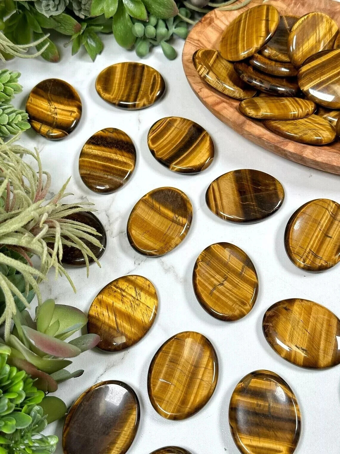 Natural Tiger Eye Palm Worry Stone Oval Polished Healing Crystal Pocket Stone
