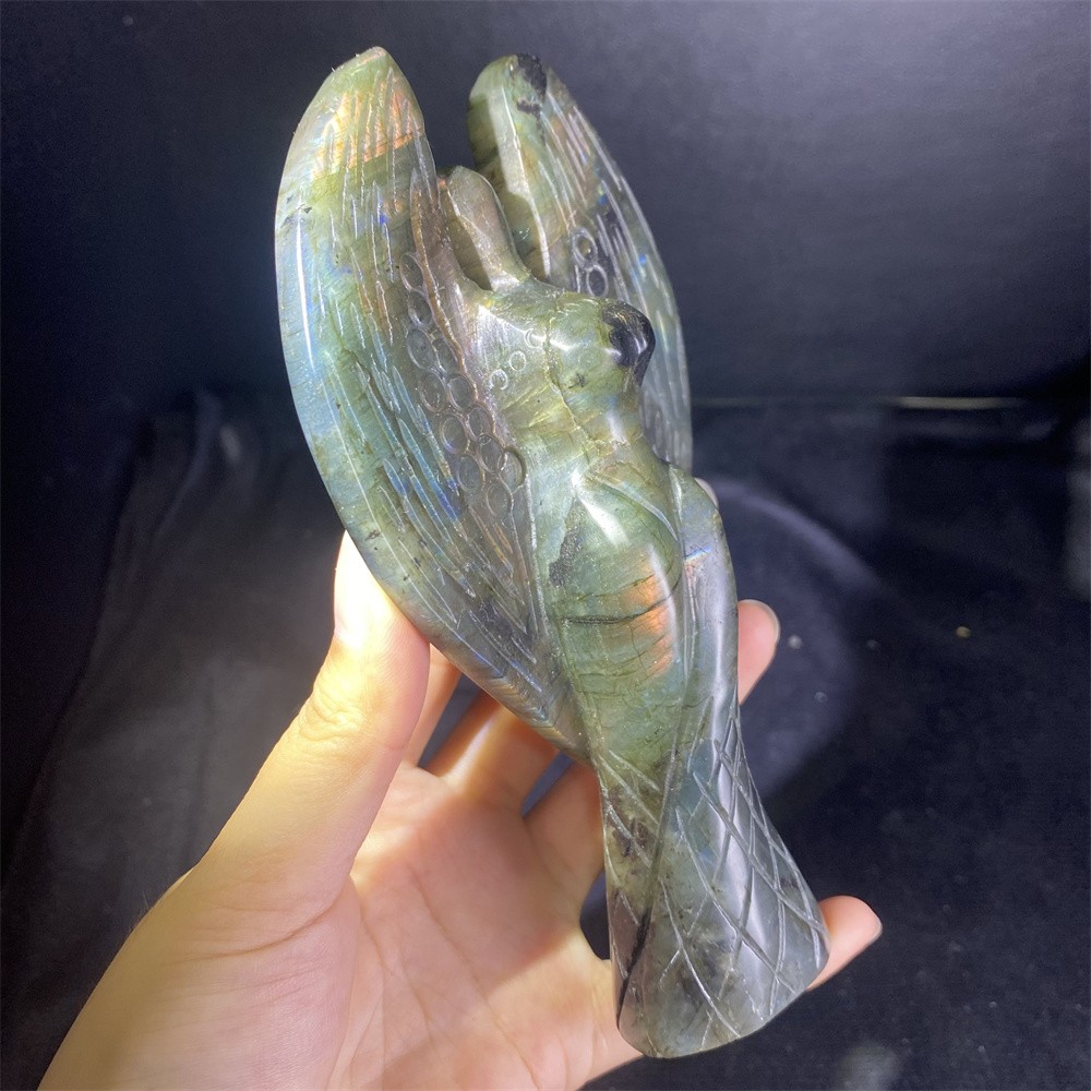 0.7LB 6″Natural A++Labradorite Angel Statue Crystal Reiki Carving Heal Decor