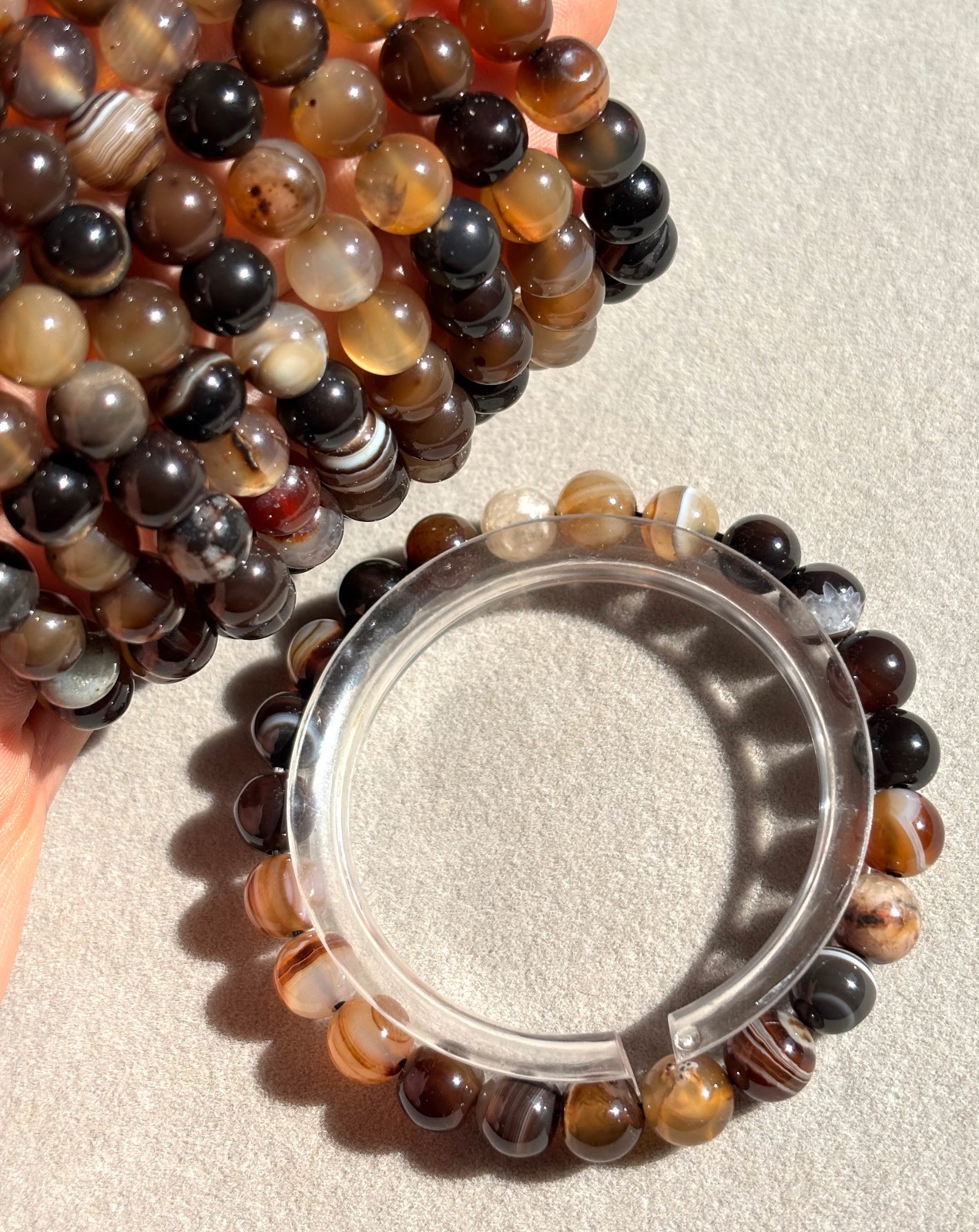 10pcs Botswana Agate Bracelet 8mm Beaded Healing Reiki Stretchy Bracelet