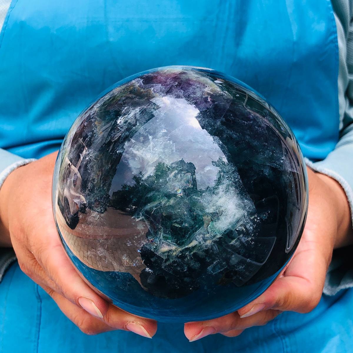 6.42LB Natural rainbow fluorite sphere quartz crystal polished ball healing