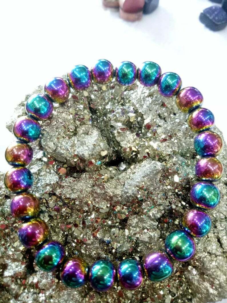 Rainbow Titanium Round Beads 8mm healing crystal bracelet aura energy reiki