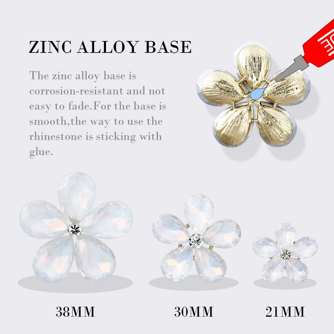 30 PCS Water Droplet Shaped Glass Rhinestones Flower Zinc Alloy Crystal Gems Flo