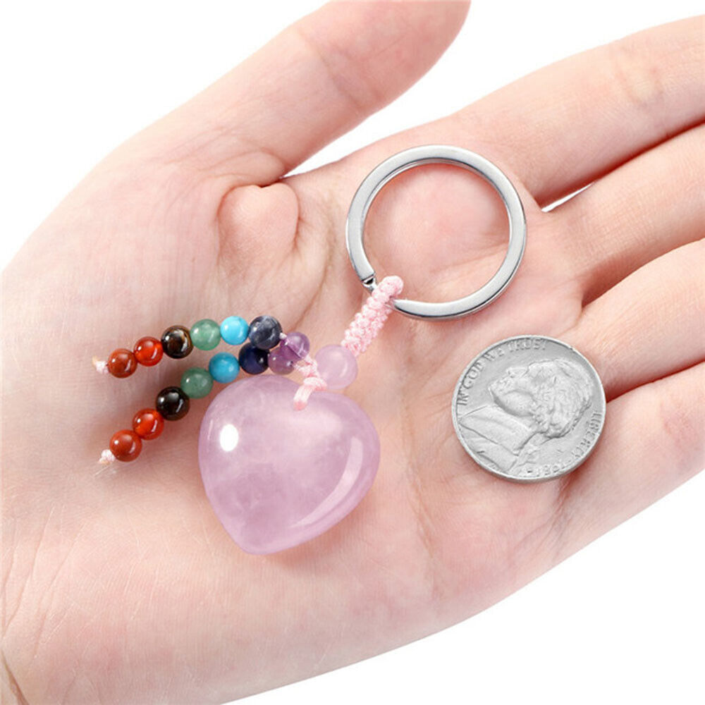 Gemstone Love Heart 7 Chakra Beads Tassel Healing Keychain Bag Charm Pendant USA