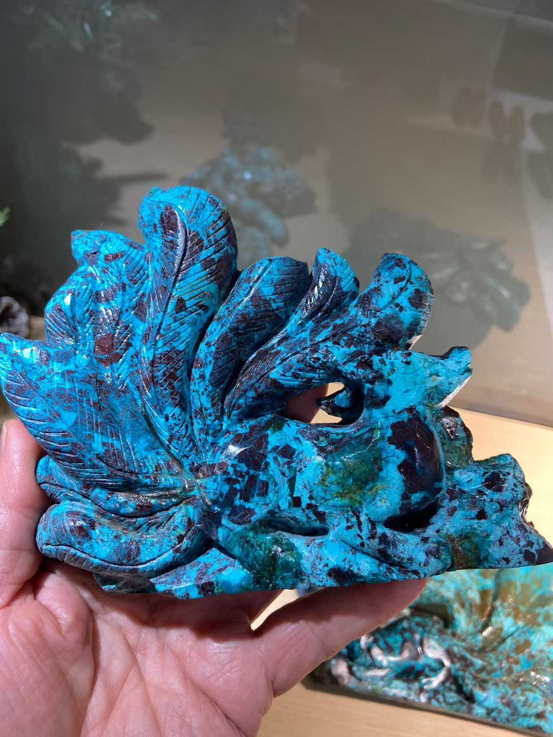 1pc Natural Phoenix Turquoise Quartz Carved Nine-tailed fox Skull Crystal Reiki