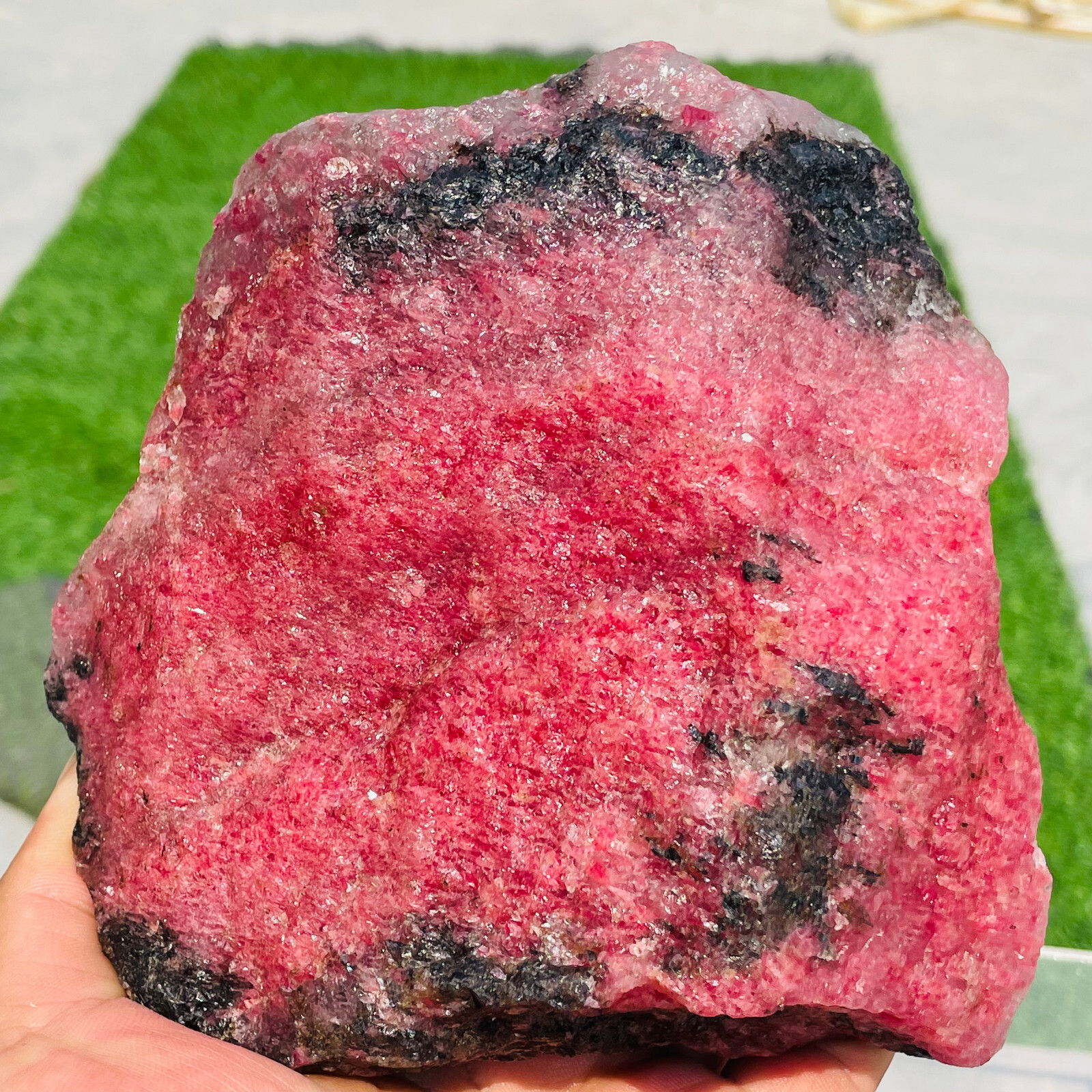 1708g Natural Pink Red Rhodonite Quartz Crystal Gemstone Rough Specimen Healing
