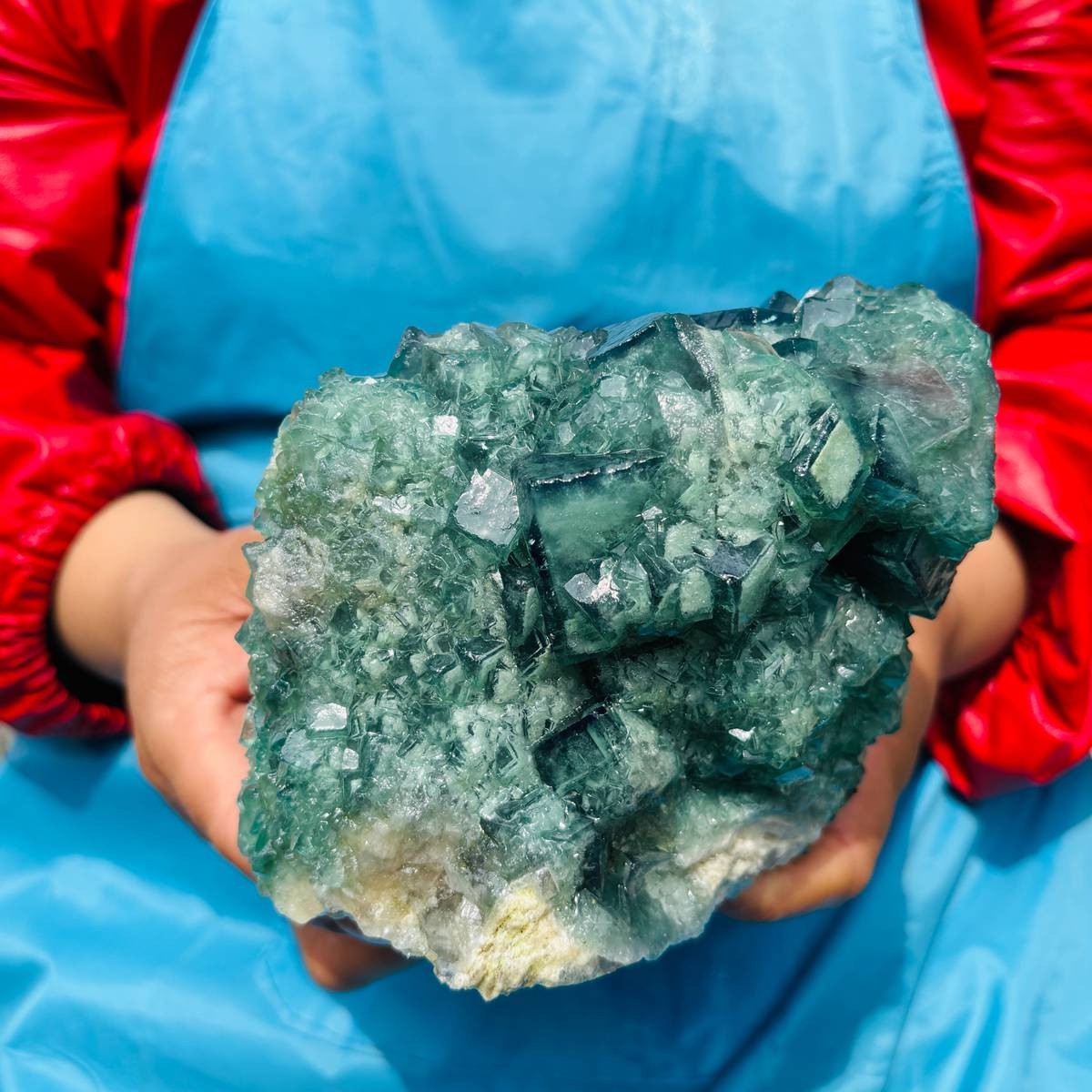 1790G Natural BLUE-green purple Cube Fluorite Mineral Crystal Specimen/China
