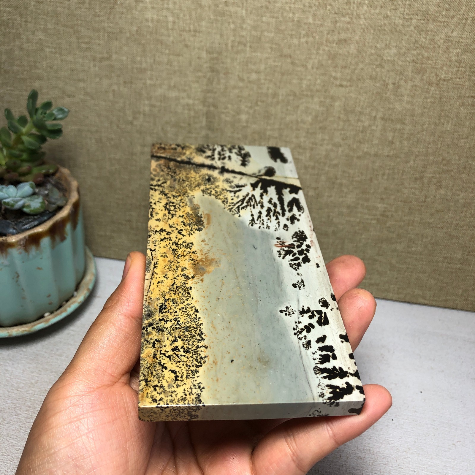 Natural Chinese painting stone crystal ornaments pictographic landscape A5057