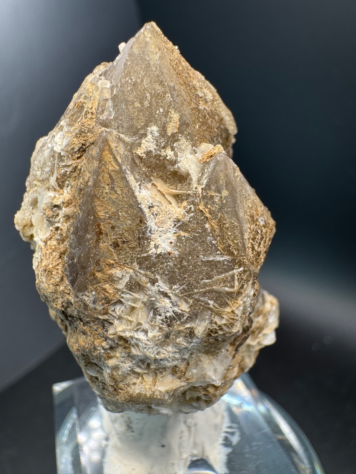 6486 Druzy Petal Calcite on Double Terminated Candle Quartz Inner Mongolia 62g
