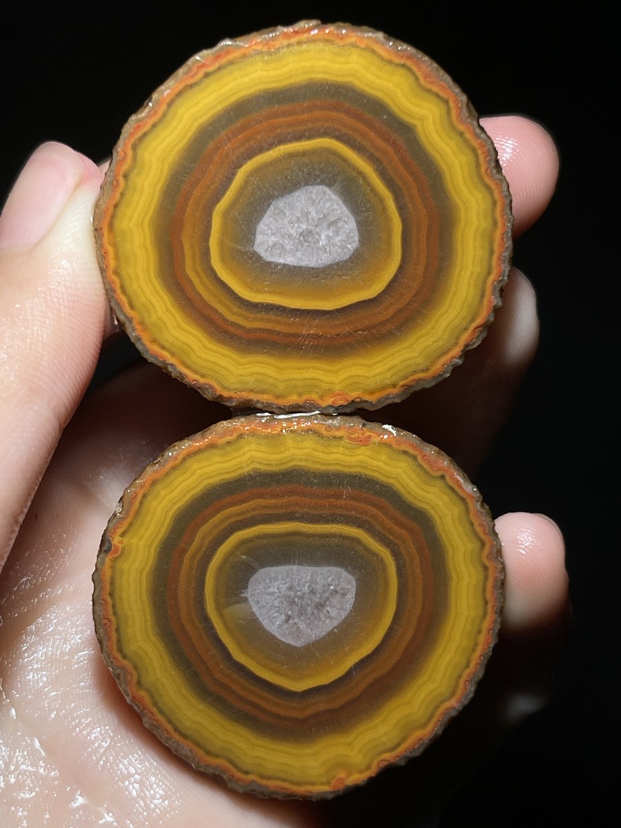 1pair China Agate Crystal Geodes Slices Natural Warring States Red 76g A43