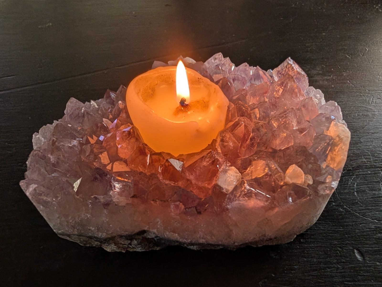 Brazilian AMETHYST Geode Cluster Candle Tea Light Holder Purple
