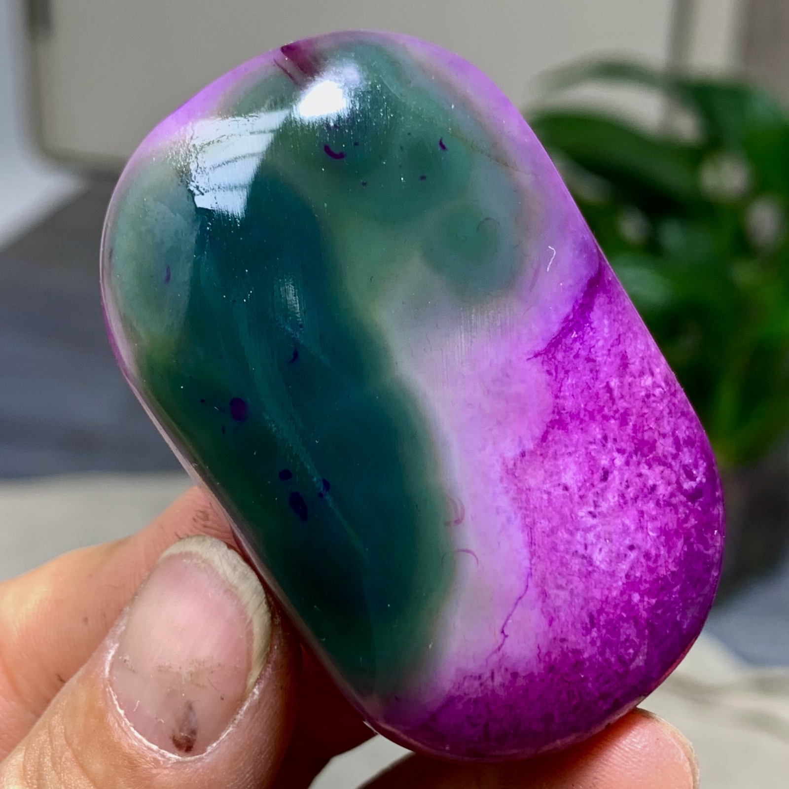 85G Natural colorful agate stripe Crystal mineral oval-shaped form*