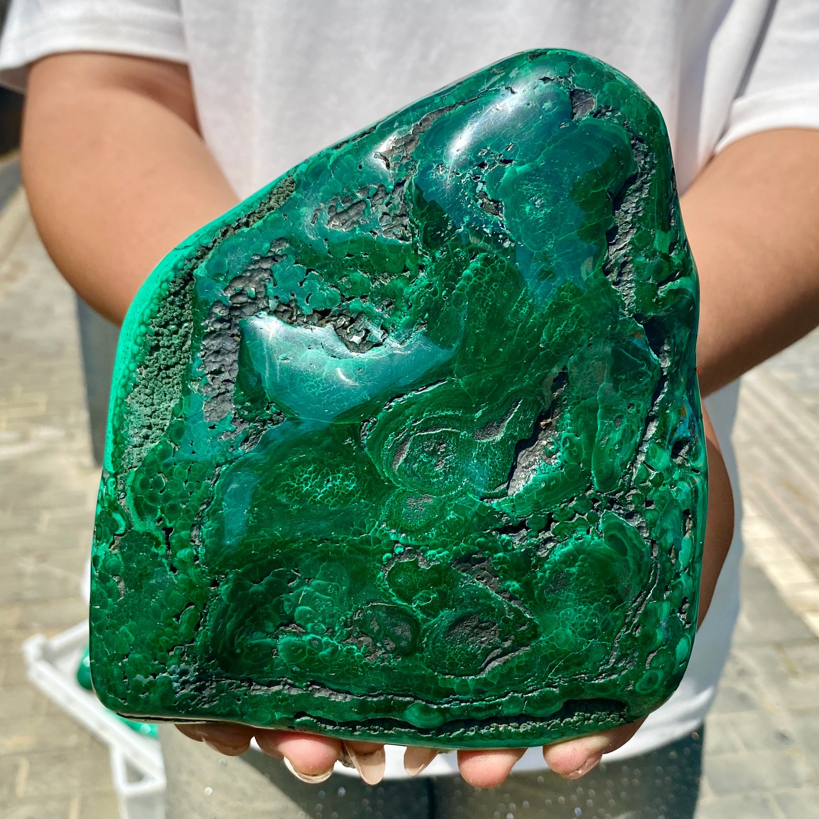 2.73LB Natural glossy Malachite transparent cluster rough mineral sample