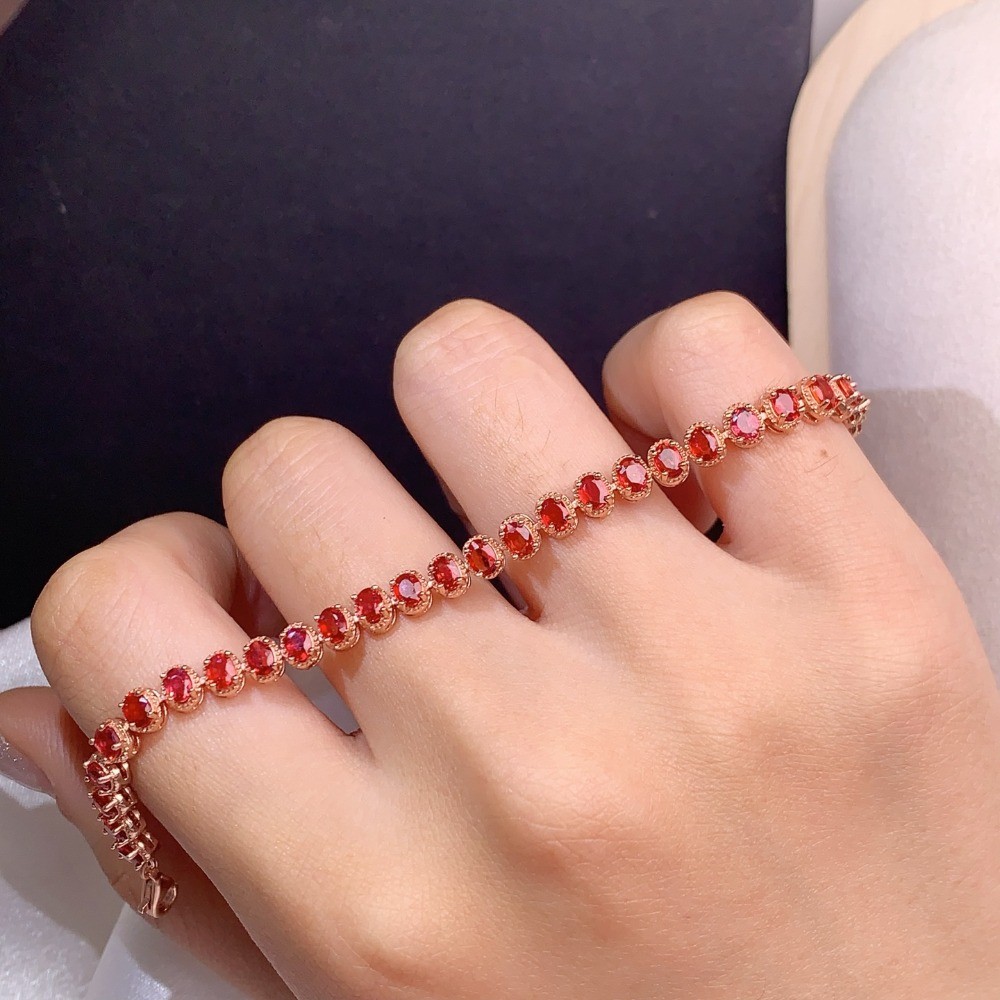 Natura Red Sapphire bracelet Gemstone jewelry S925 Silver Plated 18K Gold Gift