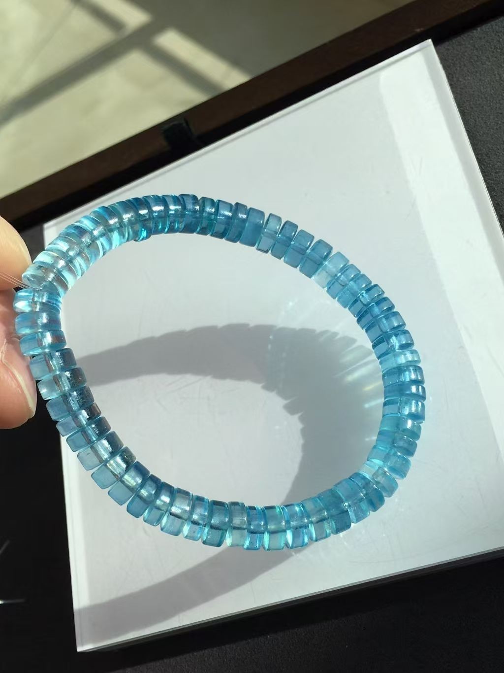 Natural devils Blue Aquamarine Quartz Rectangle Beads Bracelet