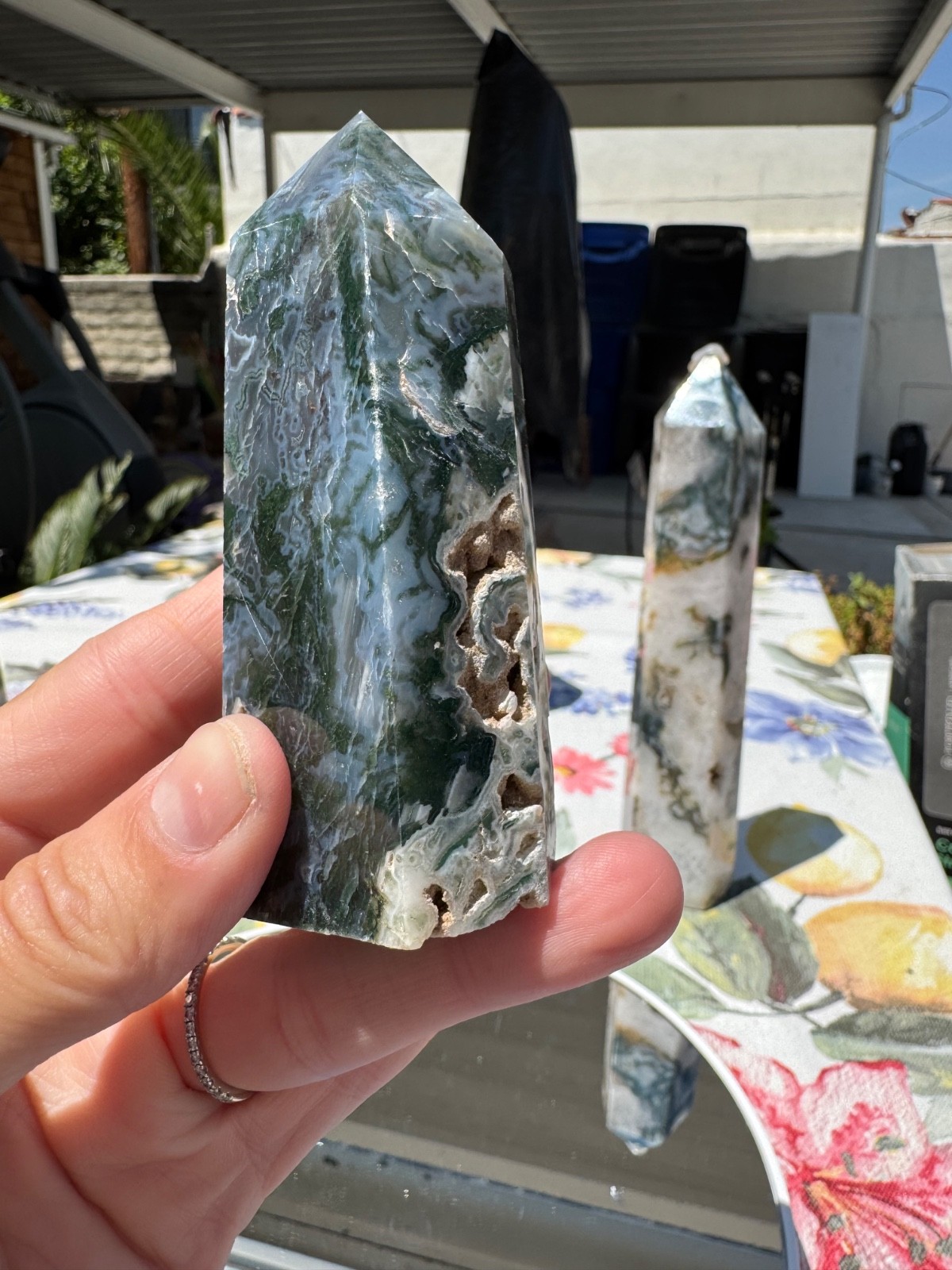 Small 204g 3.5” Blue/Green Moss Agate Tower Column Pillar – #G174