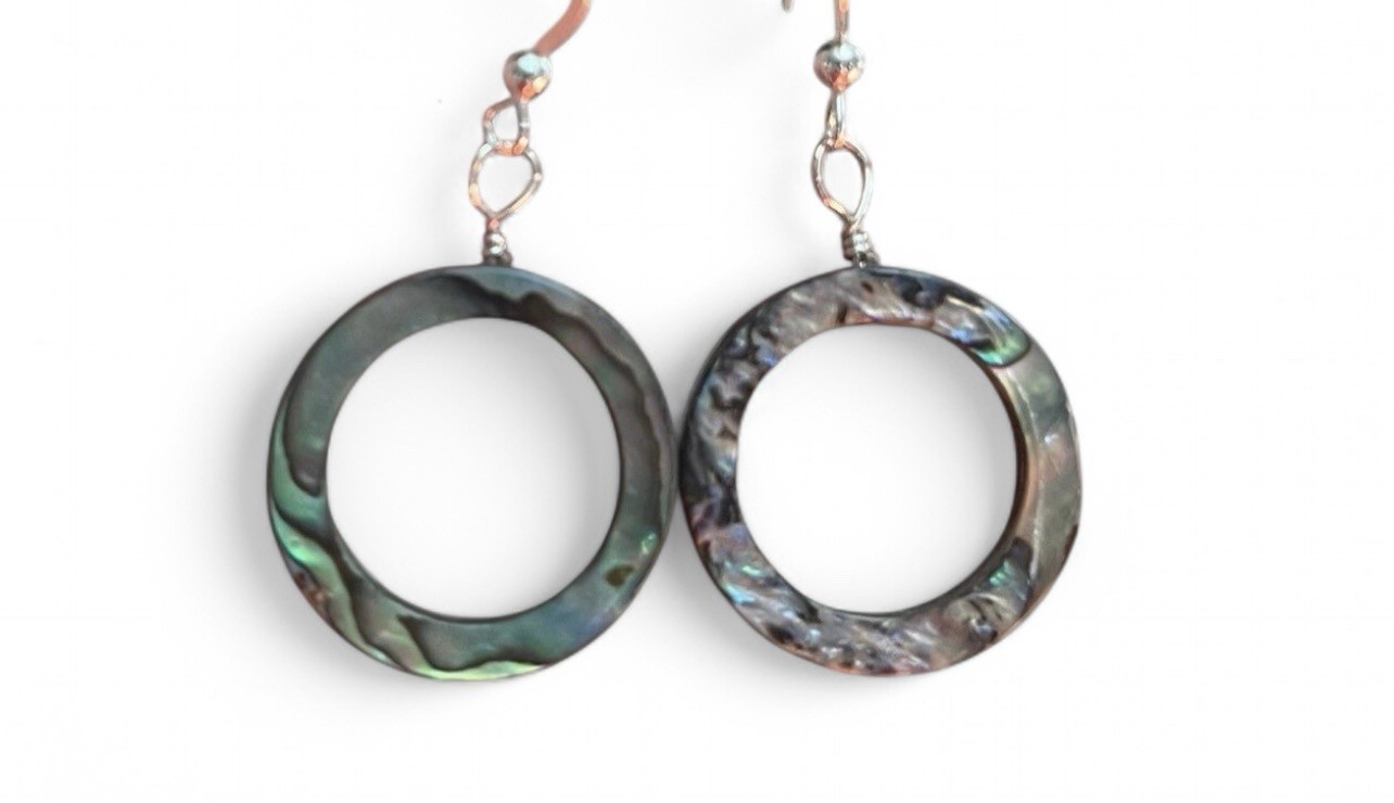 Abalone Genuine Hoop Shell .925 Sterling Silver Earrings GORGEOUS RARE