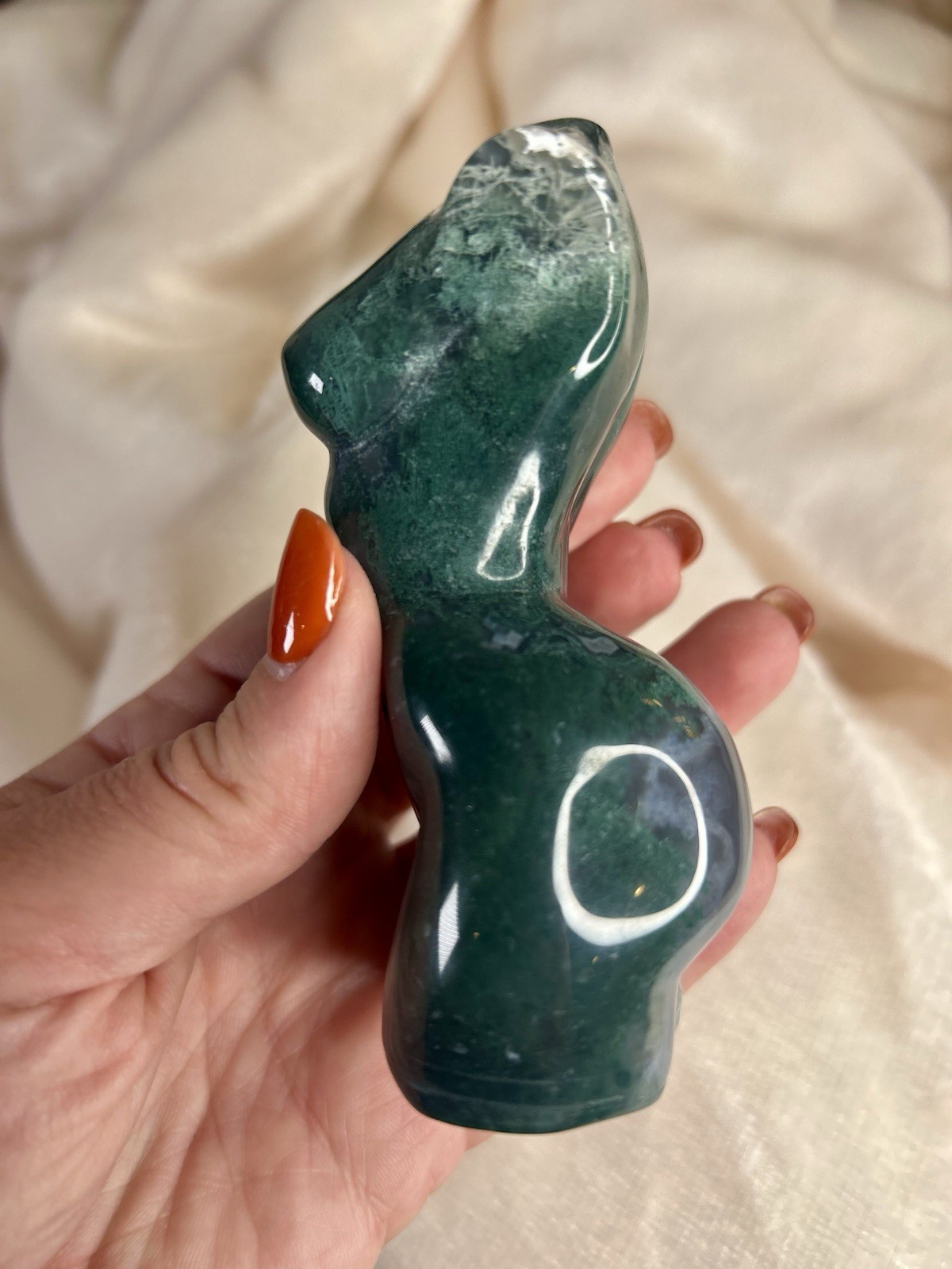 4” Moss Agate Goddess Lady Body Carving | Natural Crystal Statue 9.9 oz