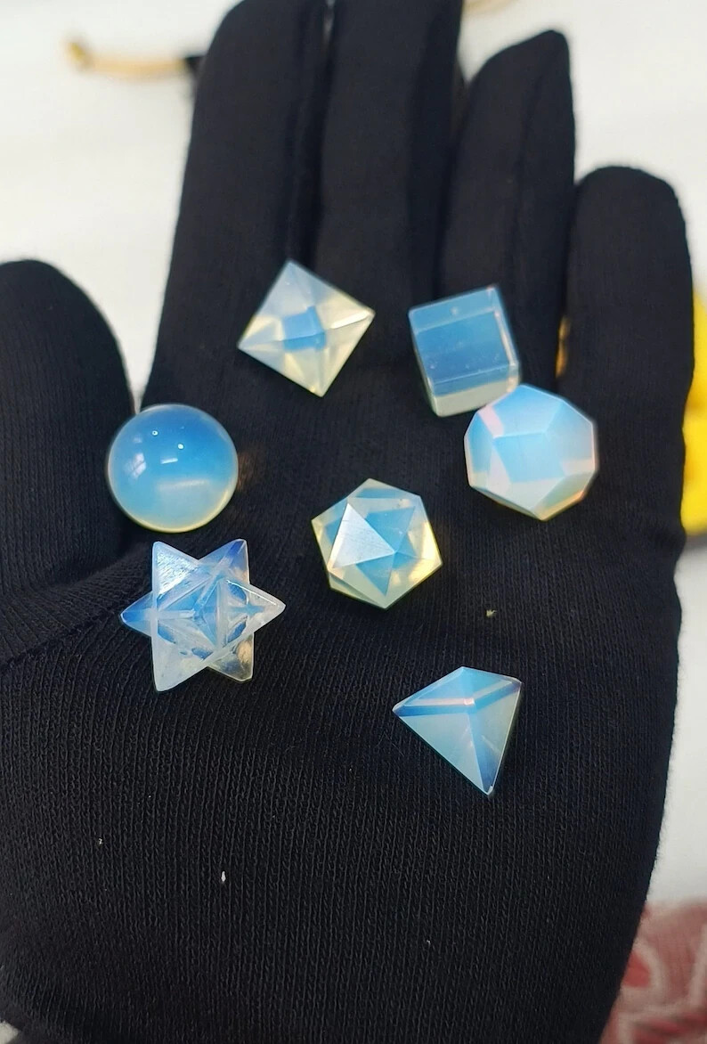 Opalite Platonic Solids Set 7 Pieces, With Premium Box, Opalite Geometry Set.