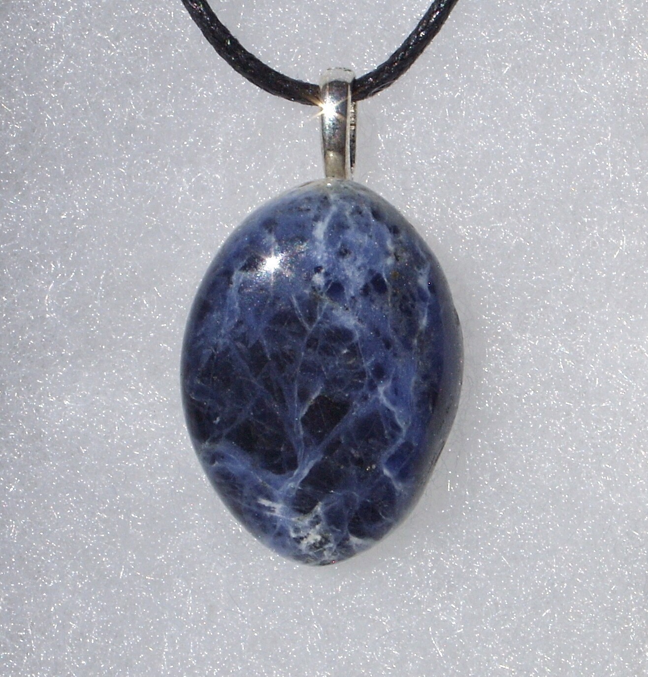 Sodalite Polished Stone Free Form Crystal Pendant Adjustable Cord Necklace