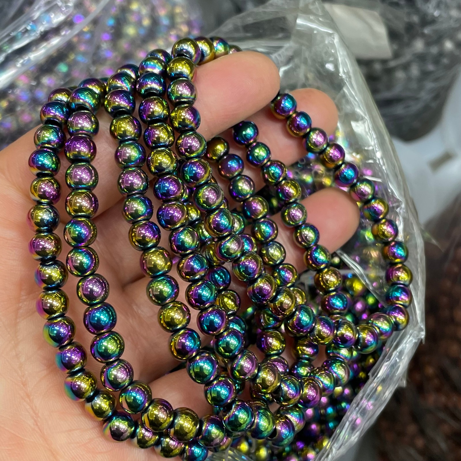6mm 10pcs Wholesale Rainbow Hematite Beaded Stretch Bracelet