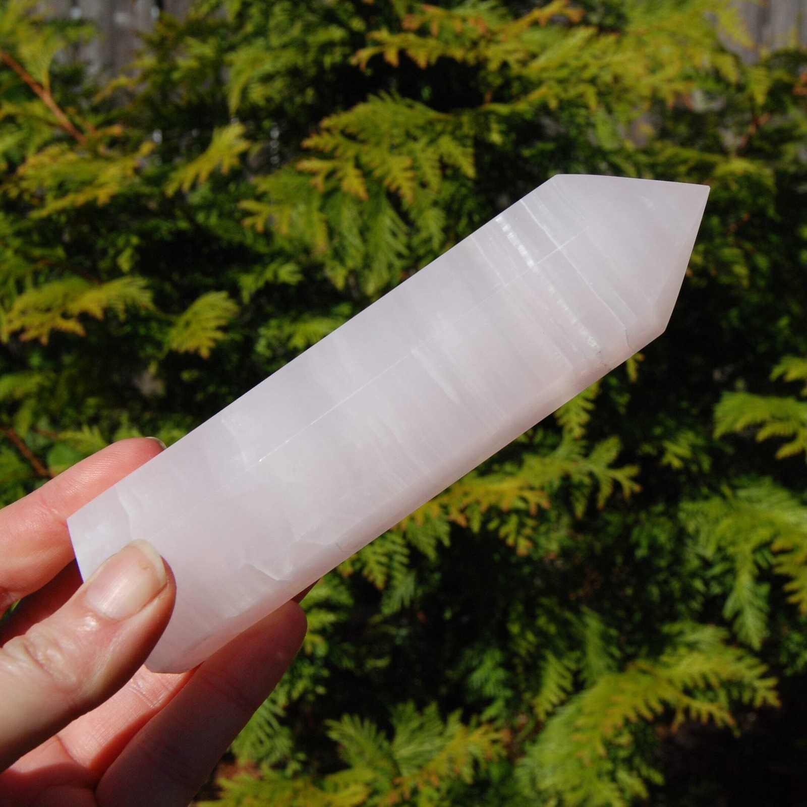 6in Pink Mangano Calcite Crystal Tower, Reiki Stone, Fluorescent UV Reactive
