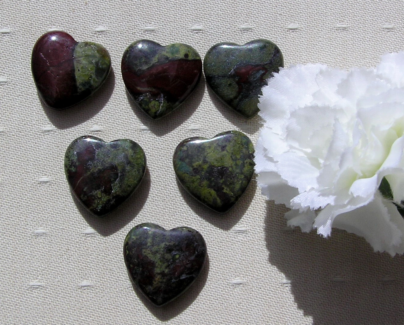 6 Dragon Blood Jasper Solid Gemstone Polished Hearts – 20mm – Chakra – Craft