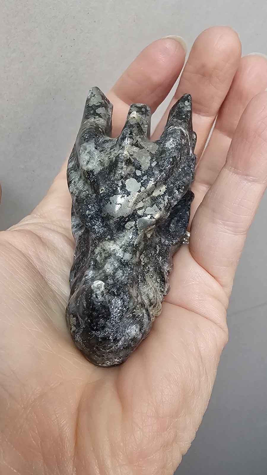 Pyrite crystal Dragon head Carving 6.9 X 4.3cm 145g Abundance Wealth