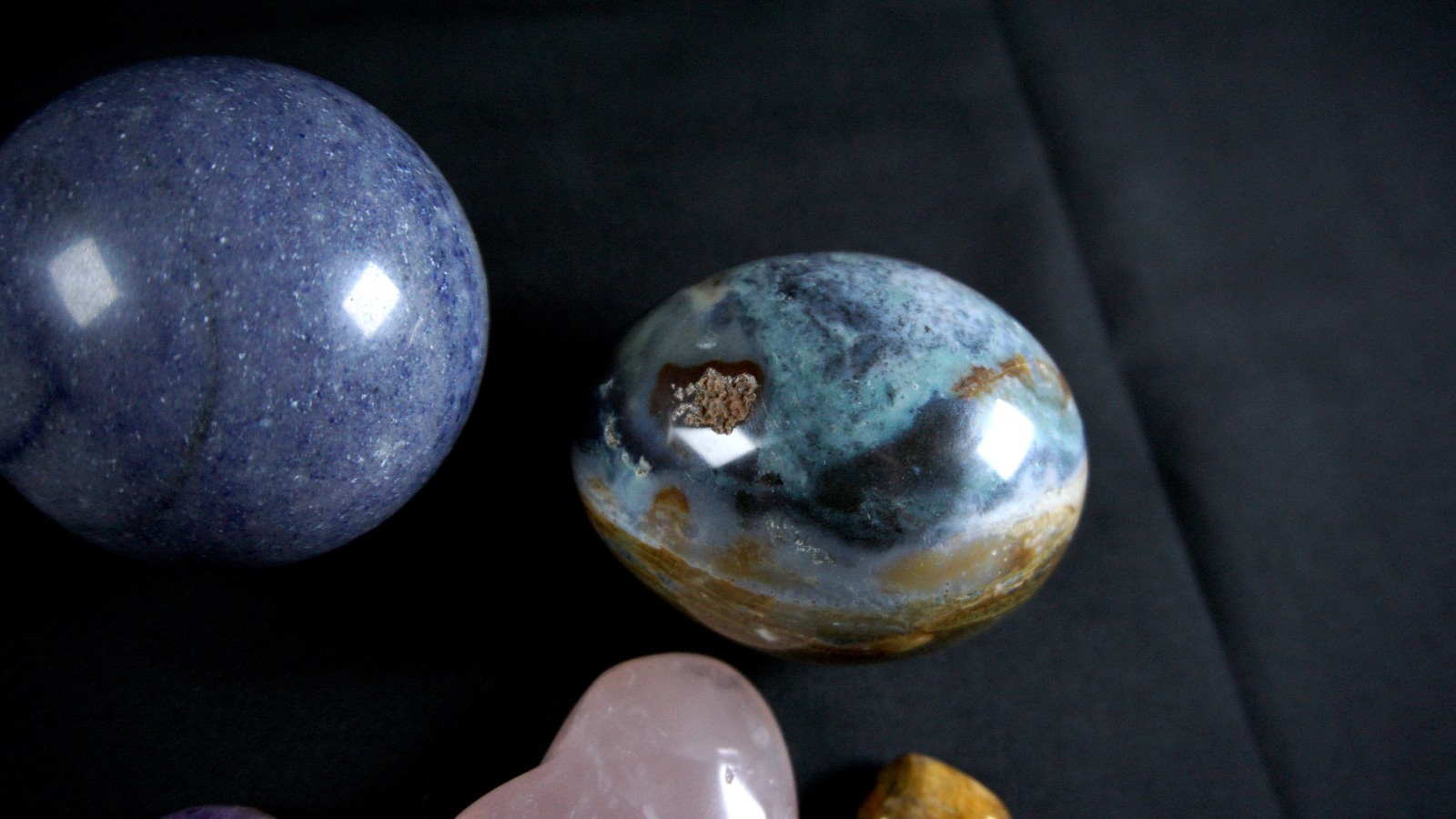 Mixed Crystal Lot 7pc Spheres Freeform Tumbled Jasper Quartz Tiger Eye Lapis