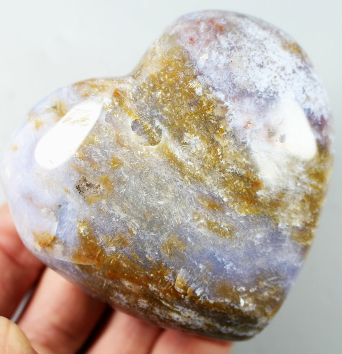 268g Natural Ocean Jasper Agate Quartz Crystal Palm Stone Heart Mineral Specimen