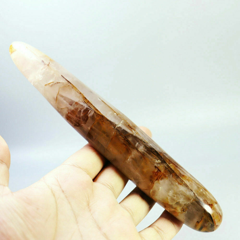 187mm Natural RED FIRE QUARTZ Hematoid Polished Crystal Massage Wand To Healing