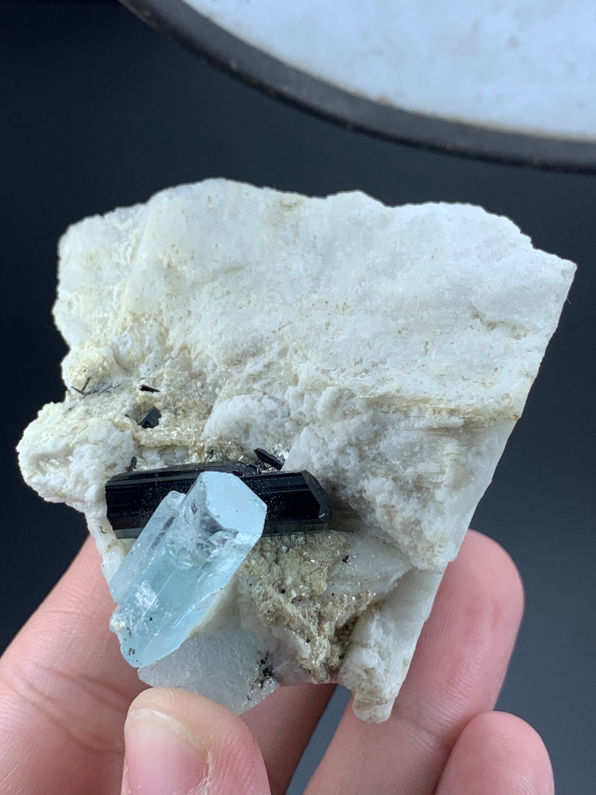 Aquamarine With Black Tourmalin Crystal Feldspar From Pakistan (114 Grams)