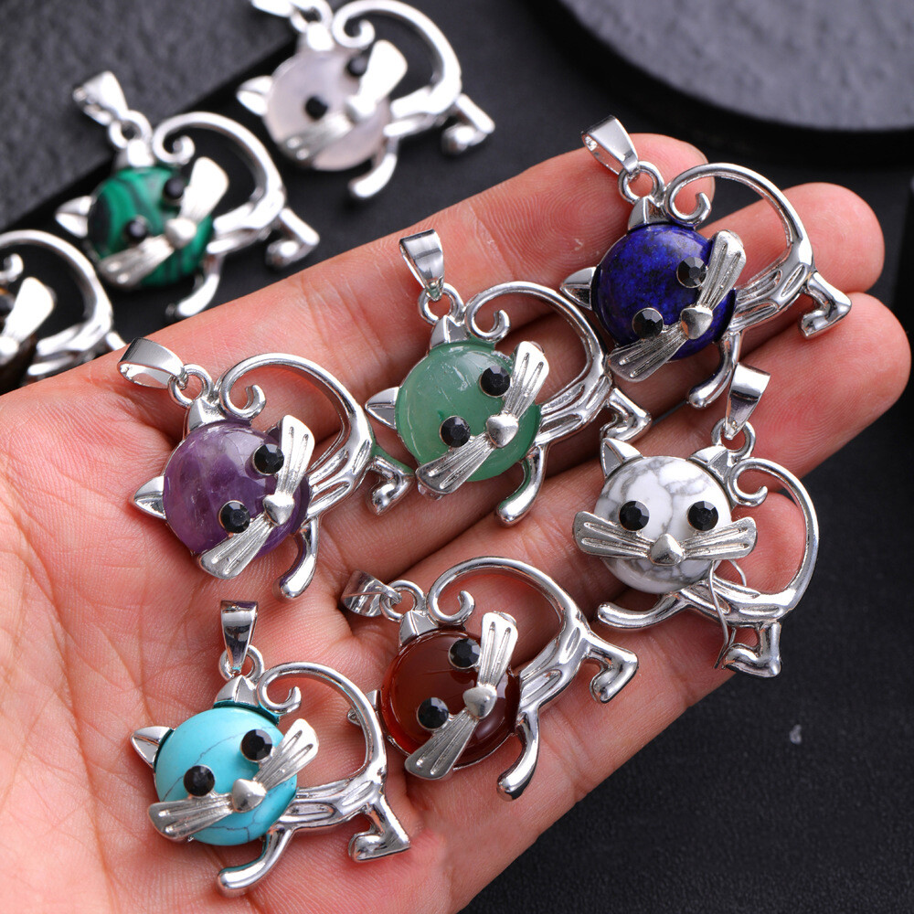 1pc Mini Cat Bowknot Crystal Pendant Chakra Quartz Gemstone Reiki Healing Gift