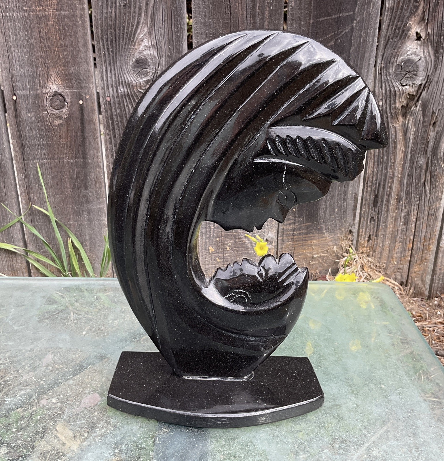VTG Silver Obsidian Mother & Child Hand Carved Sculpture 10” Mothers Day Gift