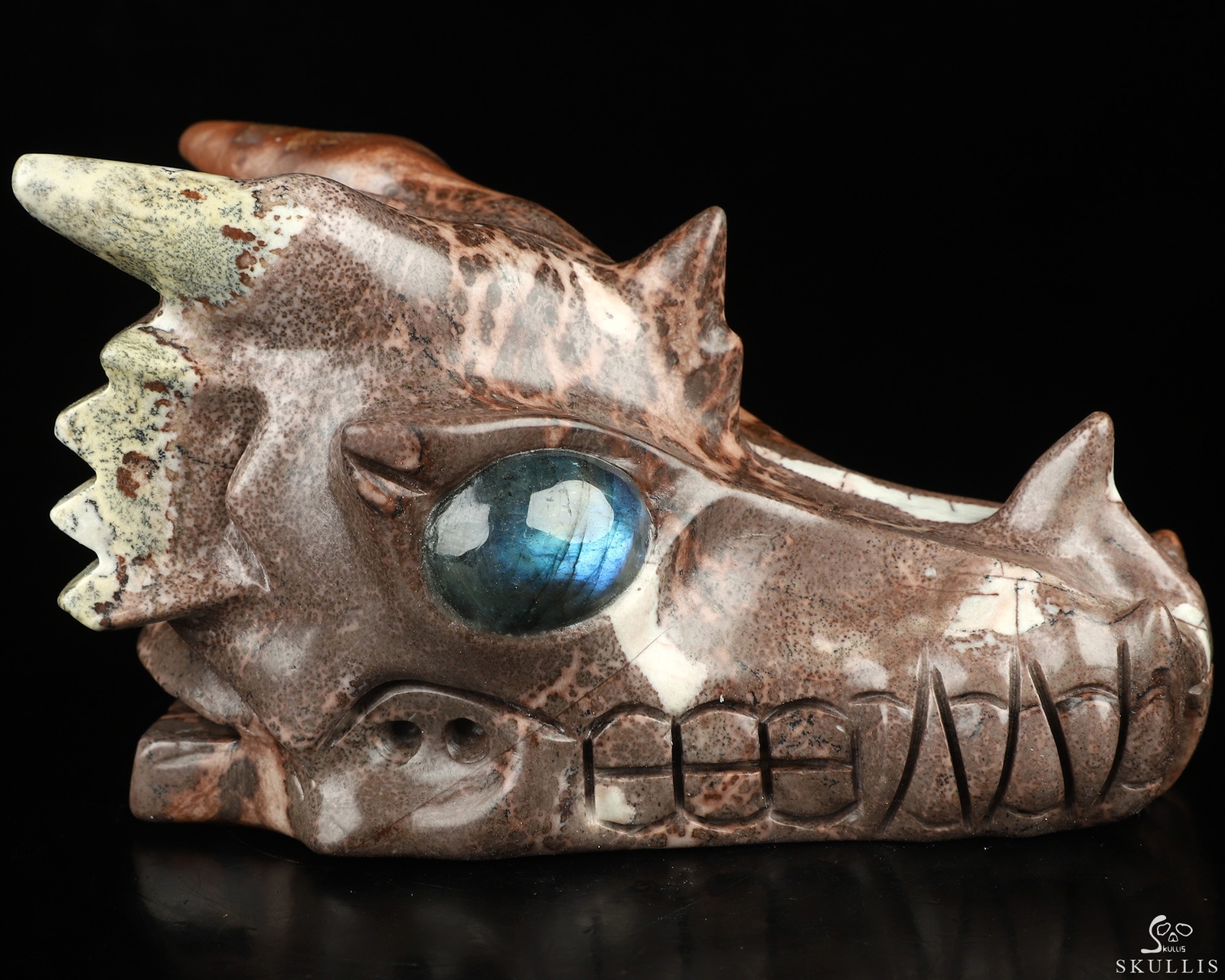 5.0″ Chinese Painting Stone Hand Carved Crystal Dragon Skull with Eyes